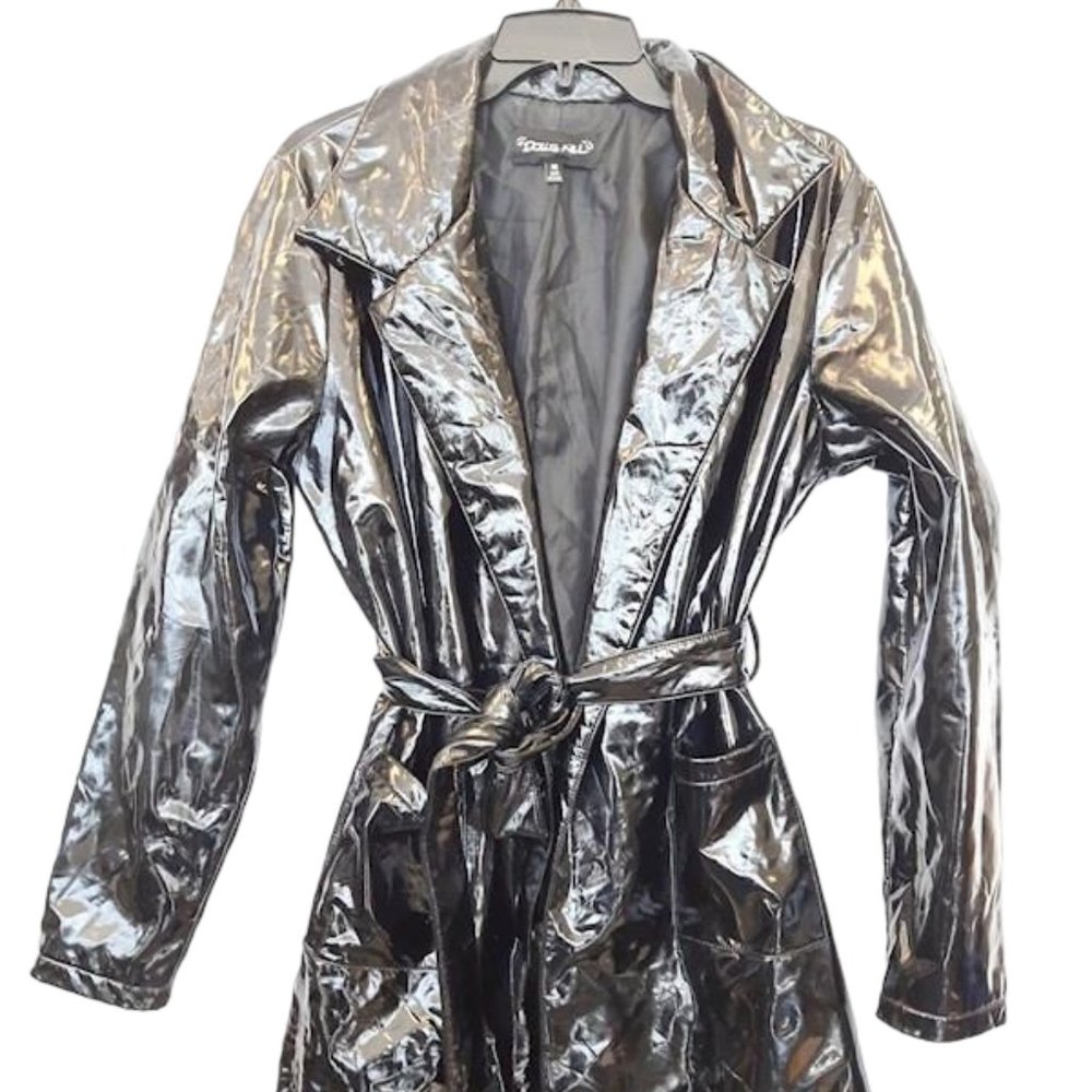 Black Dolls Kill Shiny Tie Trench Coat Size M